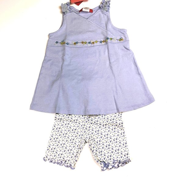 NWT Gymboree Girl Lavender Print Bike Short & Smocked Sholder A-Line Top Size 5 - Picture 1 of 4
